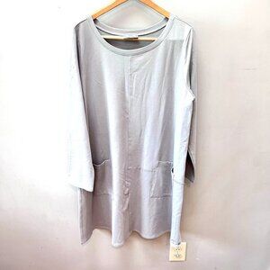Chalet Et Ceci Womens Medium Grey‎ Long Sleeve Tunic Top w/ Pockets Cotton/Modal